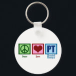 Peace Love Physical Therapist Key Ring<br><div class="desc">A peace sign,  heart,  and the letters PT for physical therapy.</div>