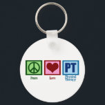 Peace Love Physical Therapist Key Ring<br><div class="desc">A peace sign,  heart,  and the letters PT for physical therapy.</div>