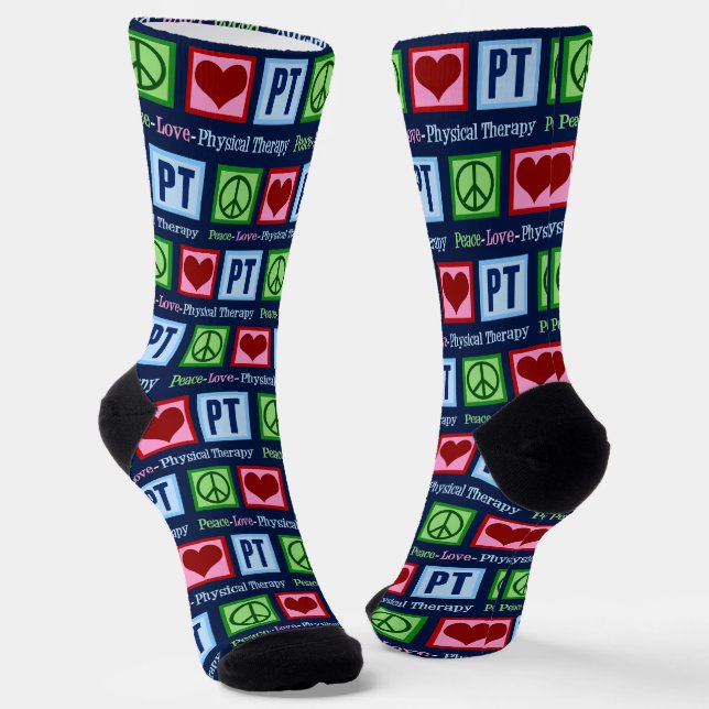 Peace Love Physical Therapy Blue Therapist PT Socks (Angled)