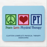 Peace Love Physical Therapy Custom PT Office Blue Mouse Mat<br><div class="desc">Peace Love Physical Therapy personalized mousepad with a green peace sign,  red heart,  and the letters PT in blue for a physical therapist. Customize this cute mouse pad gift with your company or business name.</div>