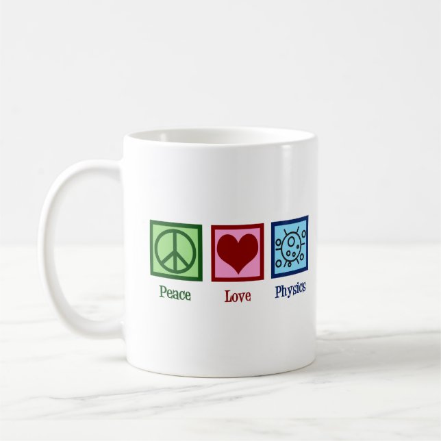 Peace Love Physics Coffee Mug (Left)
