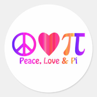 Peace Love & Pi Bright Neon Classic Round Sticker