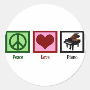 Peace Love Piano Classic Round Sticker