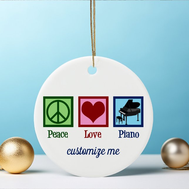 Peace Love Piano Custom Pianist Christmas Ceramic Tree Decoration (Creator Uploaded)