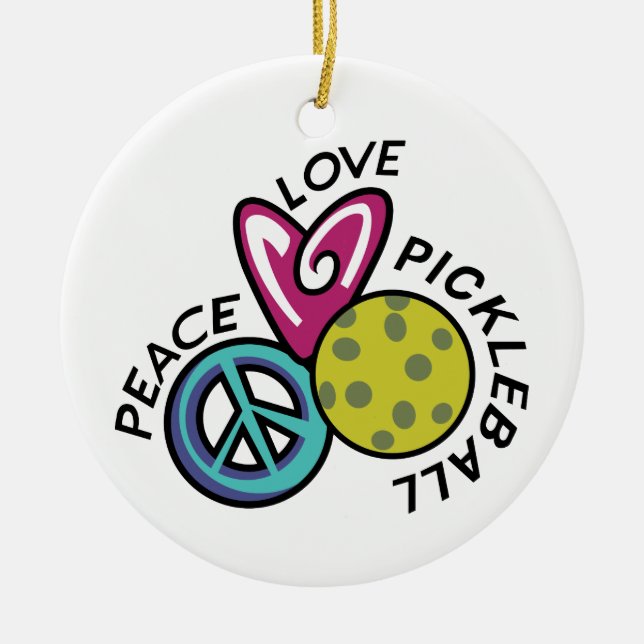 Peace Love Pickleball Ceramic Tree Decoration (Front)