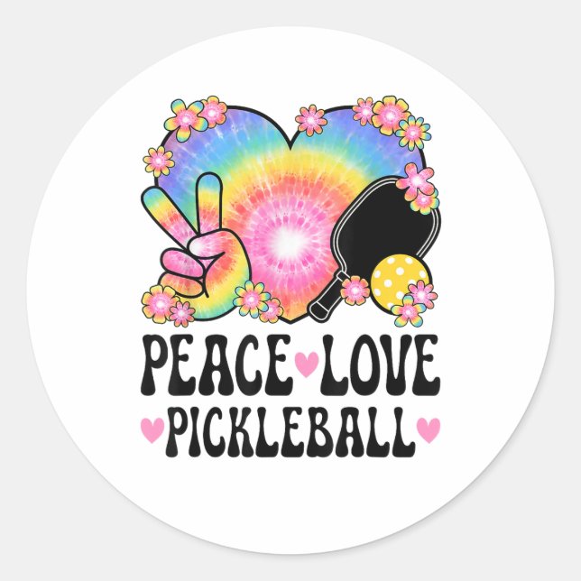 Peace Love Pickleball Classic Round Sticker (Front)