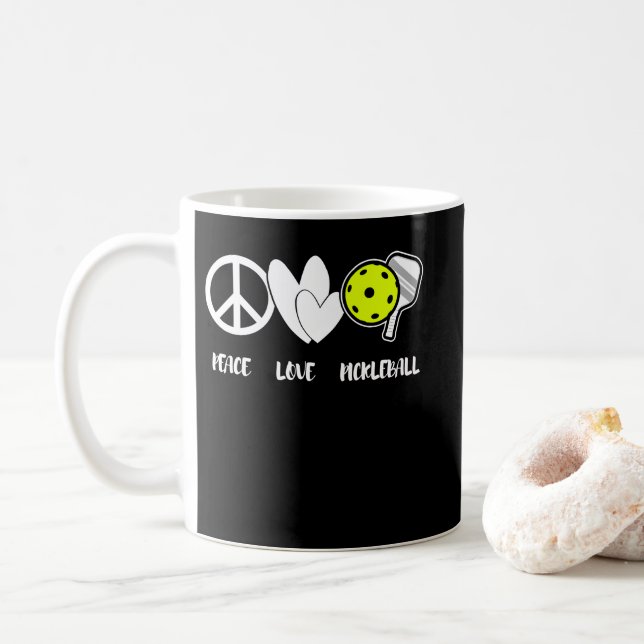 Peace Love Pickleball Funny Pickleball Paddle Coffee Mug (With Donut)