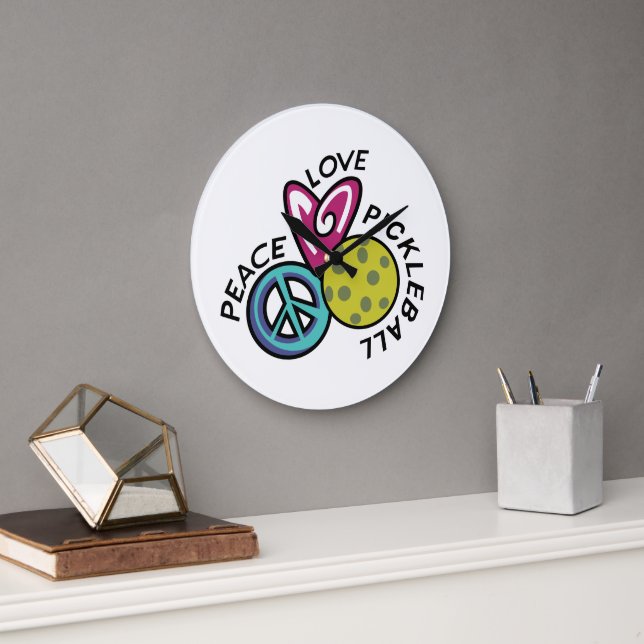 Peace Love Pickleball Large Clock (Office)