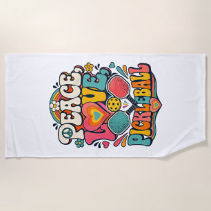Peace Love Pickleball Retro Groovy Sports Beach Towel