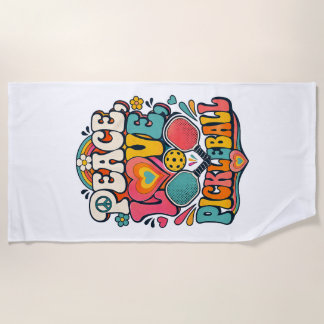 Peace Love Pickleball Retro Groovy Sports Beach Towel