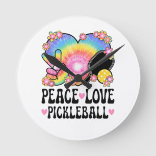 Peace Love Pickleball Round Clock