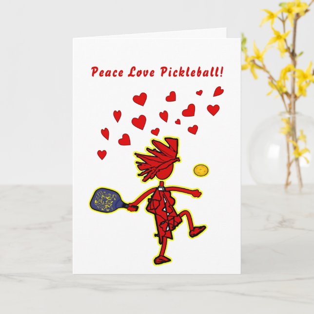 Peace Love Pickleball Valentine Card (Yellow Flower)