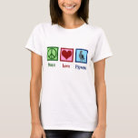 Peace Love Pigeons T-Shirt<br><div class="desc">Peace Love Pigeons. A pretty pigeon gift featuring a peace sign,  heart,  and a cute rock dove bird.</div>