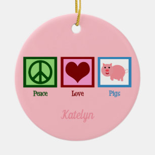 Peace Love Pigs Cute Custom Pink Farm Ceramic Tree Decoration
