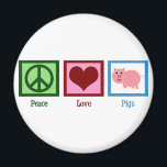 Peace Love Pigs Magnet<br><div class="desc">Peace sign, heart, and a pretty pig with a curly tail. Oink!</div>
