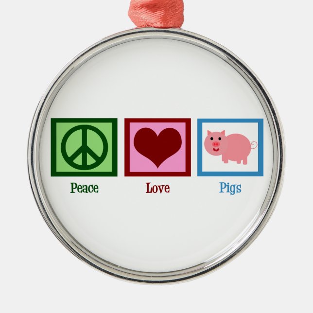Peace Love Pigs Metal Tree Decoration (Front)