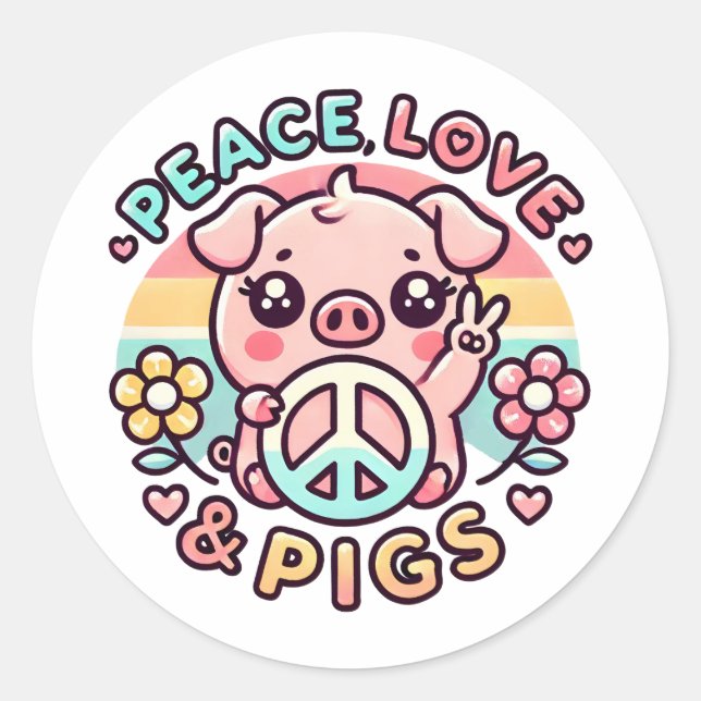 Peace Love & Pigs Sticker (Front)