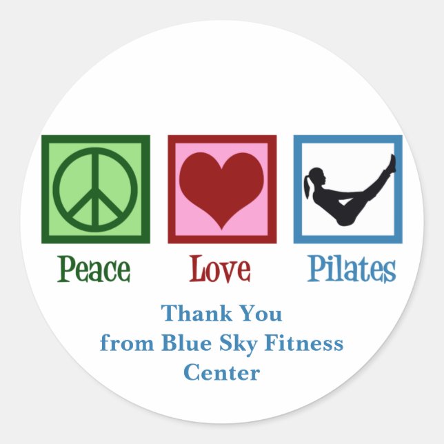 Peace Love Pilates Cute Custom Studio Classic Round Sticker (Front)