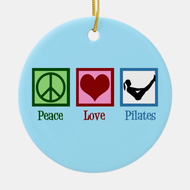 Peace Love Pilates Instructor Boat Pose Christmas Ceramic Tree Decoration (Front)
