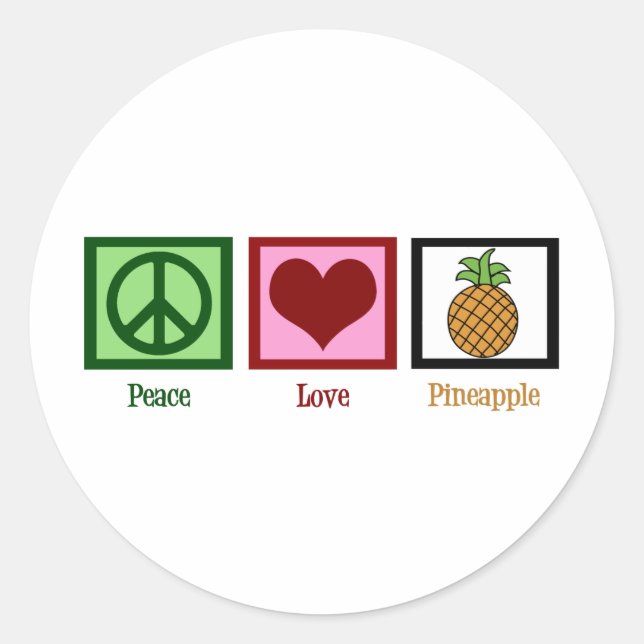 Peace Love Pineapple Classic Round Sticker (Front)