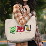 Peace Love Pineapple Large Tote Bag<br><div class="desc">I love to eat pineapple,  it's my favourite food. A cute Hawaiian fruit gift.</div>