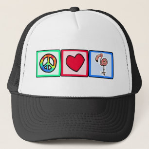 Peace, Love, Pink Flamingos Trucker Hat