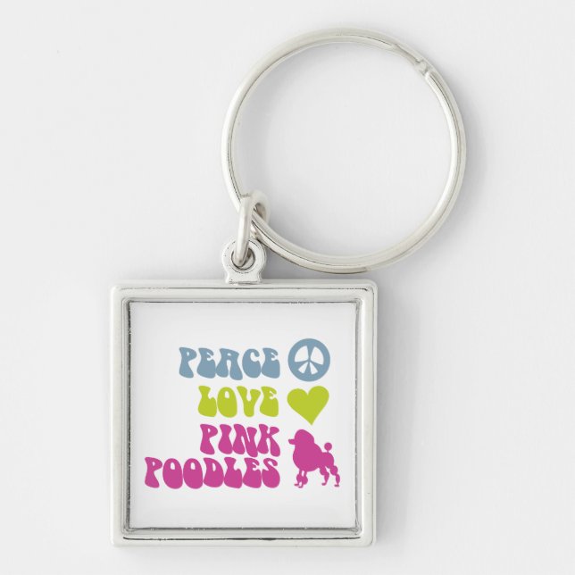 Peace Love Pink Poodles key chain, customise Ring (Front)