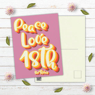 Peace Love Pink Retro Groovy 18th Happy Birthday Postcard