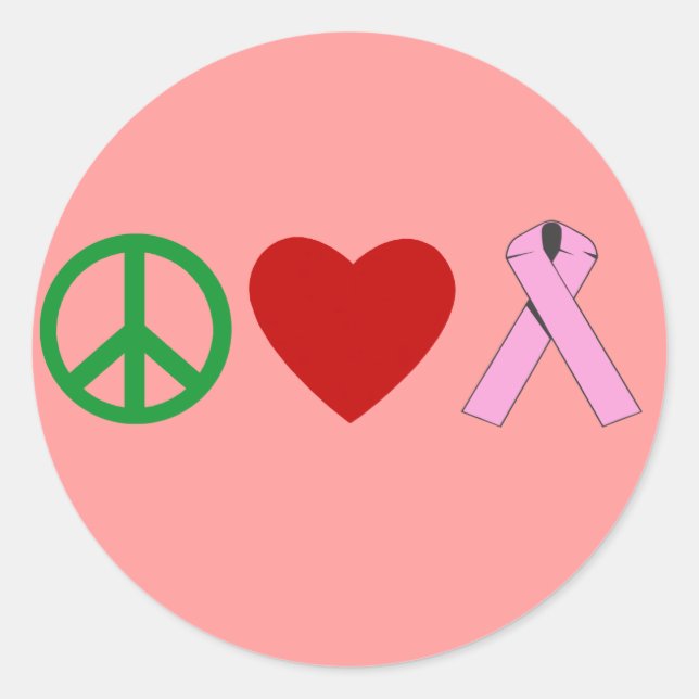 Peace Love Pink Ribbon T shirts, Mugs Classic Round Sticker (Front)