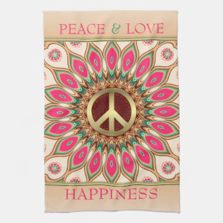 Peace Love Pink Sunflower Tea Towel