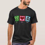 Peace Love Pirates T-Shirt<br><div class="desc">This black pirates shirt has a peace sign,  heart,  and a skull and crossbones symbolising pirates.</div>