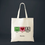 Peace Love Pirates Team Personalised Kids Tote Bag<br><div class="desc">Whether you are cheering on your home team The Pirates or you actually like pirates from the sea,  this is a cool gift with a fun peace sign,  heart,  and a skull and crossbones design. Ahoy,  matey!</div>