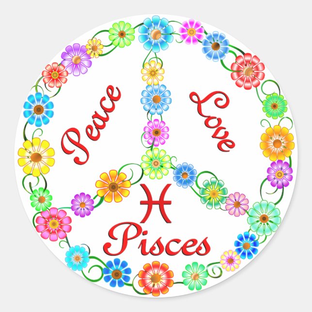 Peace Love Pisces Classic Round Sticker (Front)