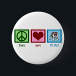 Peace Love Pit Bull 6 Cm Round Badge<br><div class="desc">A green peace sign,  red heart and cute pitbull. I love those fun dogs. Great gift for a pit bull owner.</div>