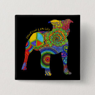 "Peace Love & Pit Bull" Pop Art Button
