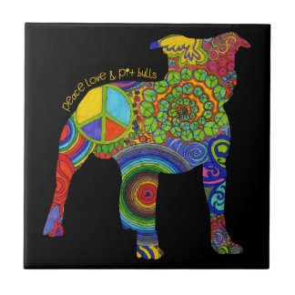 "Peace Love & Pit Bulls" Pop Art Photo Tile