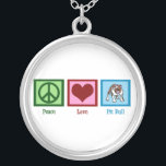 Peace Love Pit Bulls Silver Plated Necklace<br><div class="desc">A peace sign,  heart,  and a cute pit bull.</div>