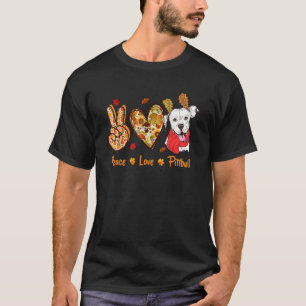 Peace Love Pittbull Autumn Fall Leaves Thanksgivin T-Shirt