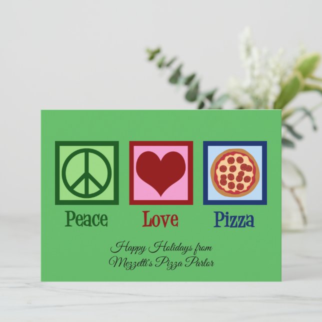 Peace Love Pizza Parlour Custom Christmas Holiday Card (Standing Front)