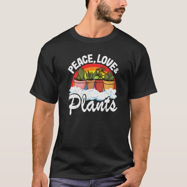 Peace Love & Plants Retro Rainbow Landscaper Plant T-Shirt (Front)