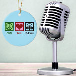 Peace Love Podcasts Ceramic Tree Decoration<br><div class="desc">Peace Love Podcasts. A cute podcast lover gift for a podcaster who makes radio shows. It features a peace sign,  heart,  and pair of headphones with a microphone.</div>