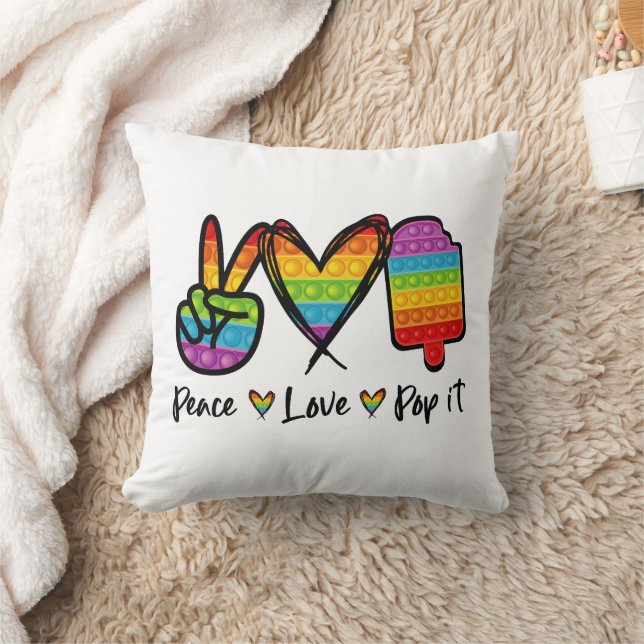 Peace Love Pop It Pillows, Rainbow Pop It Cushion (Blanket)
