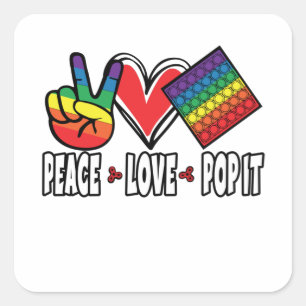 Peace Love Pop It Popit Colourful Rainbow White Square Sticker