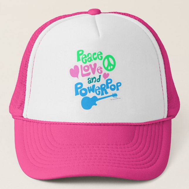Peace Love Powerpop Classic Music Slogan Trucker Hat (Front)