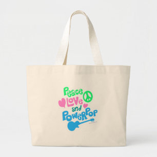 Peace, Love  Powerpop Music Theme Motto Large Tote Bag
