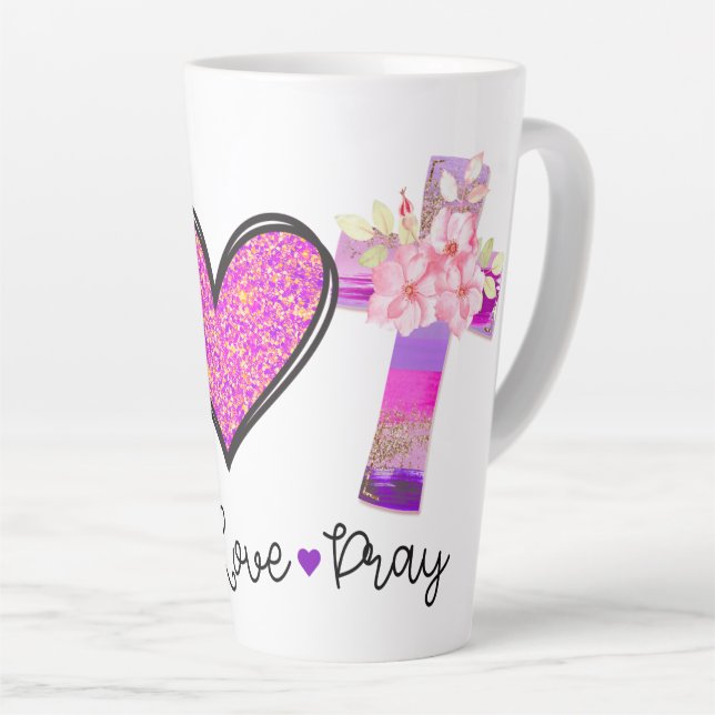 Peace Love Pray Latte Mug (Right Angle)