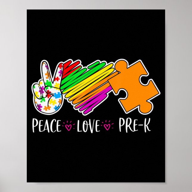 Peace Love Pre-K Autism Awareness - 100 days smart Poster (Front)