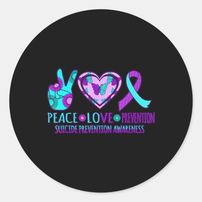 Peace Love Prevention Happy Suicide Awareness Grap Classic Round Sticker (Front)