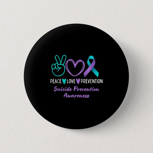 Peace Love Prevention Suicide Awareness Teal Purpl 6 Cm Round Badge (Front)