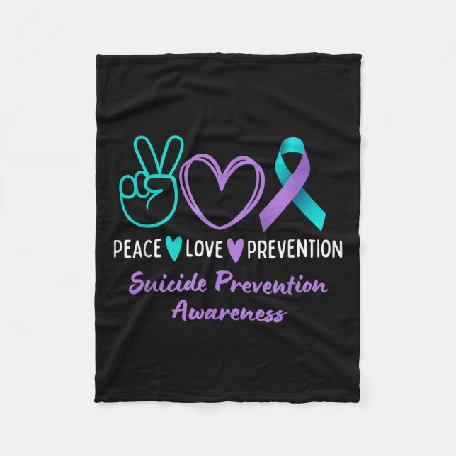 Peace Love Prevention Suicide Awareness Teal Purpl Fleece Blanket (Front)